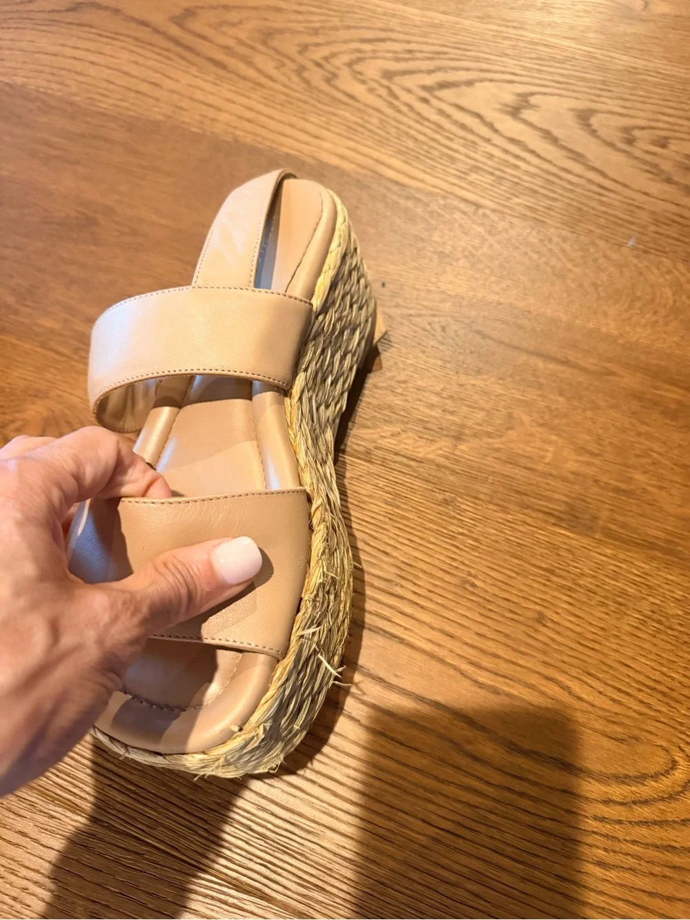 Paloma Barcelo Nude Leather Espadrille Wedge Sandals